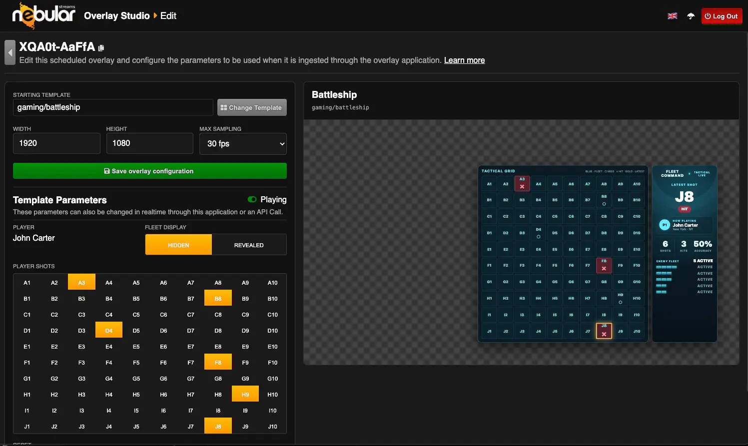 Nebular Overlay Studio controlling a live video overlay